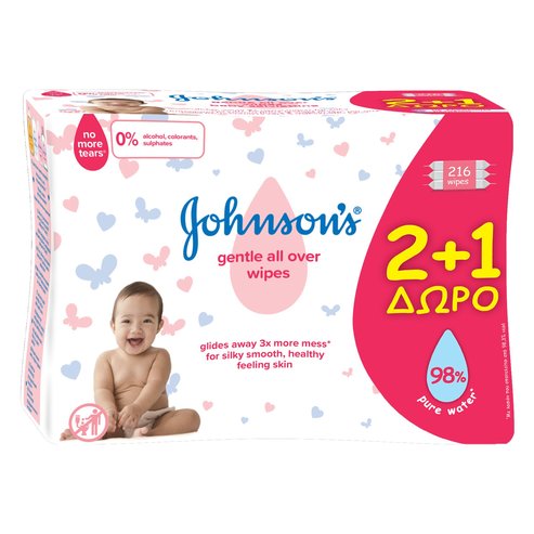 Johnson\'S Baby Бебешки кърпички Нежни All Over 2 + 1 Подарък (72x3) 216бр.