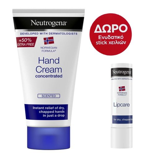 Neutrogena PROMO PACK Hand Cream Concentrated Scented 75ml & Подарък Neutrogena Lip Care Stick 4.8gr