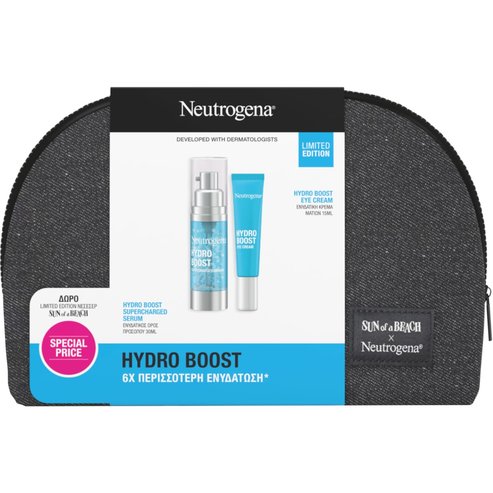 Neutrogena Promo Hydro Boost Supercharged Serum 30ml & Eye Cream 15ml & Подарък Sun of a Beach Limited Edition торбичка 1 бр