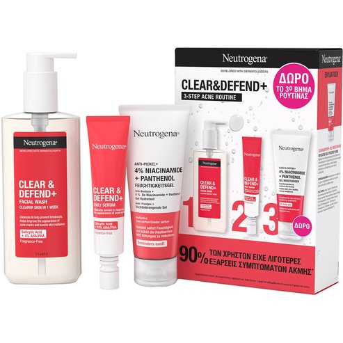 Neutrogena Promo Clear & Defend Facial Wash 200ml & Daily Serum 30ml & Подарък Gel Moisturiser 50ml