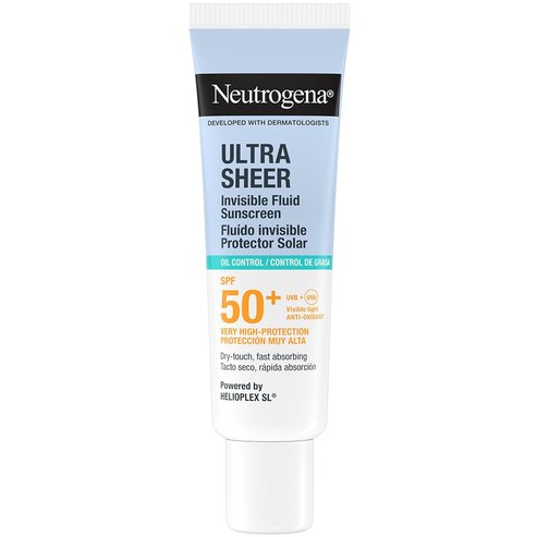 Neutrogena Ultra Sheer Oil Control Sunscreen Invisible Spf50+ Fluid Слънцезащитен крем за лице с много висока степен на защита и тънка текстура за контрол на омазняването при кожа, склонна към акне 50ml