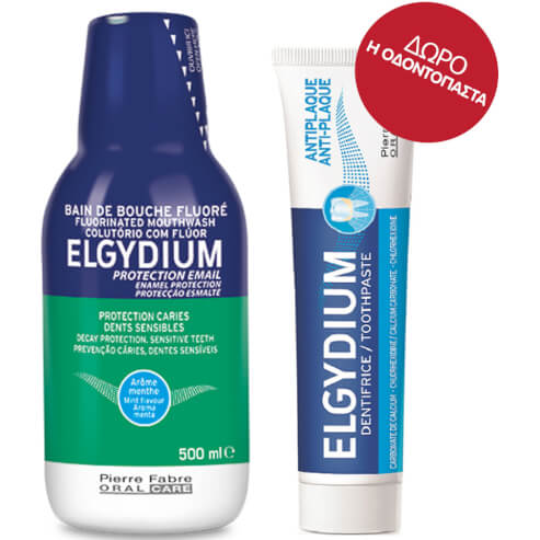 Elgydium Fluor Вода за уста 500мл + подаръчна паста за зъби Elgydium Anti-plaque 38ml