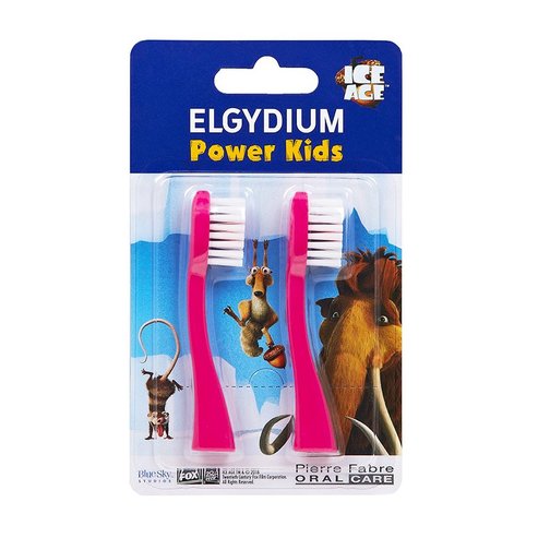Elgydium Power Kids Ice Age Refill Резервни глави за четка за зъби Elgydium Power Kids, розов цвят, 2 броя