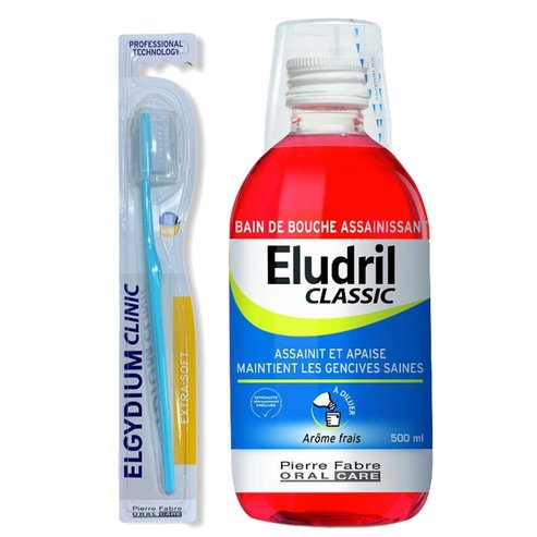 Eludril Promo Classic Mouthwash 500ml & Elgydium Clinic Toothbrush 15/100, 1 брой Втори продукт с 1 €