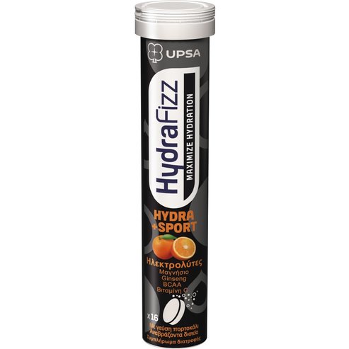 Upsa Hydrafizz Sport Hydrolytes Хранителна добавка с електролити, минерали & екстракт от цитрусови плодове, идеална за хидратация на спортисти & повишаване на ефективността с вкус портокал 16 Effer.tabs