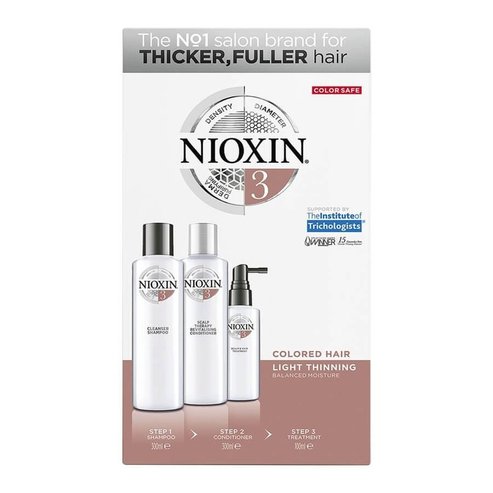 Nioxin Kit System 3 Shampoo 300ml, Conditioner 300ml & Treatment 100ml, Лечение на косопад за леко изтъняла боядисана коса