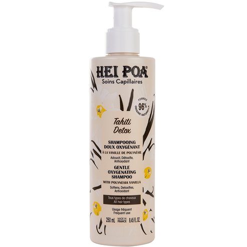 Hei Poa Tahiti Detox Gentle Oxygenating Shampoo Изключително нежен оксигениращ шампоан за детоксикация & дълбоко почистване за всеки тип коса с прекрасен аромат на полинезийска ванилия, с помпа 250ml