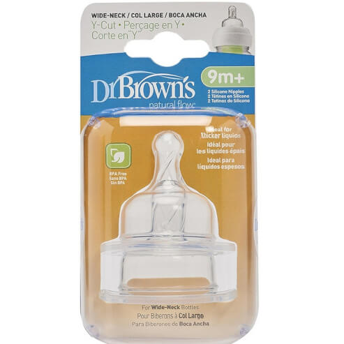 Dr. Brown\'s 362-GB Биберони силиконови за   шише с широко гърло с широк Y-образна форма, за хранене с едри  храни 2бр.