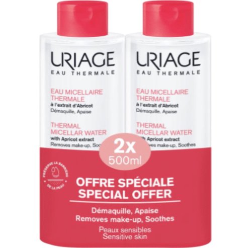 Uriage Promo Eau Thermal Micellar Water with Apricot Extract Sensitive Skin 1Lt (2x500ml)