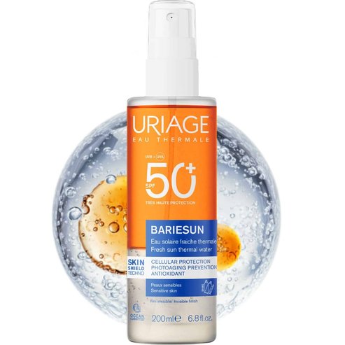 Uriage Bariesun Fresh Spf50+ Sun Thermal Water Двуфазен слънцезащитен спрей за лице, тяло и коса с много висока защита и лека текстура, подходящ за чувствителни кожи 200мл