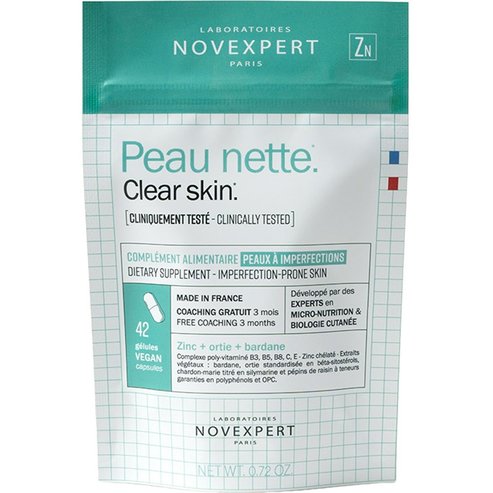 Novexpert Clear Skin Хранителна Добавка с Билкови Екстракти, Цинк & Витамини за Подкрепа на Здравето на Кожата при Мазна Кожа с Несъвършенства 42caps