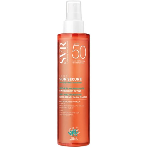 SVR Sun Secure Huile Spf50+ Dry & Nourishing Satin Finish Oil Подхранващо слънцезащитно масло с висока защита за лице, тяло и коса с летен аромат 200ml