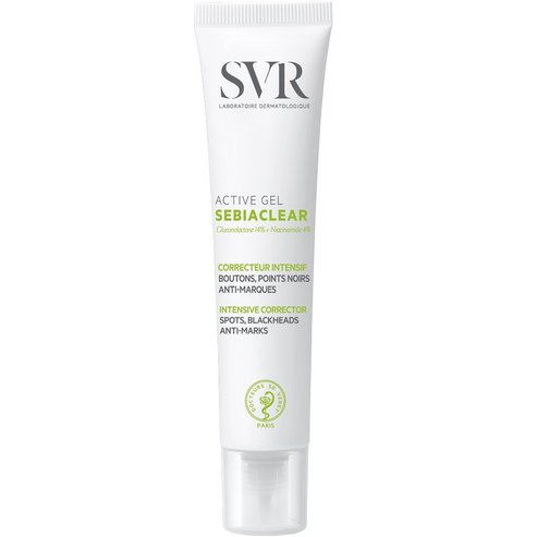 SVR Sebiaclear Intensive Corrector Active Gel Концентриран гел за интензивна корекция на пъпки, акне и петна по лицето с 14% глюконолактон и 4% ниацинамид 40ml