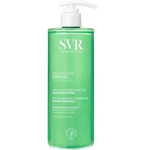 SVR Spirial Intense Freshness 24h Deodorizing Cleansing Gel Душ гел 2 в 1 с почистващо & дълготрайно дезодориращо действие, подходящ за лице, тяло, коса & интимна зона с помпа 400ml