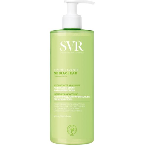 SVR Sebiaclear Anti-Dryness & Imperfections Moisturising Soothing Cleansing Cream Крем за почистване на лице и тяло без сапун, идеален за кожа, склонна към акне, с помпа 400ml