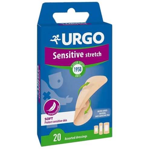Urgo Sensitive Stretch Pads Антисептични самозалепващи превръзки, идеални за защита на чувствителната кожа 20 броя