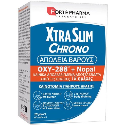 Forte Pharma XtraSlim Chrono Хранителна добавка от растителни екстракти, витамини и минерали, богата на полифеноли за контрол на апетита, изсушаване, свързване и изгаряне на мазнини 60caps