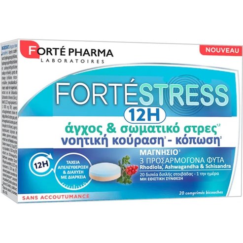 Forte Pharma Stress 12h Συμπλήρωμα Διατροφής με Μαγνήσιο & Εκχυλίσματα Βοτάνων για την Αποτελεσματική Αντιμετώπιση του Άγχους, Σωματικού Στρες, Νοητικής Κούρασης & Κόπωσης 20tabs