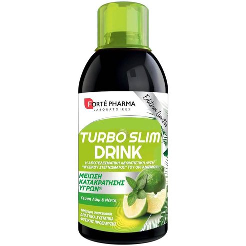 Forte Pharma Turbo Slim Drink  Lime - Mint Хранителна добавка с натурални екстракти от билки, плодове и растения в течност за пиене за изсушаване и намаляване на задържането на течности с вкус на лайм и мента 500ml