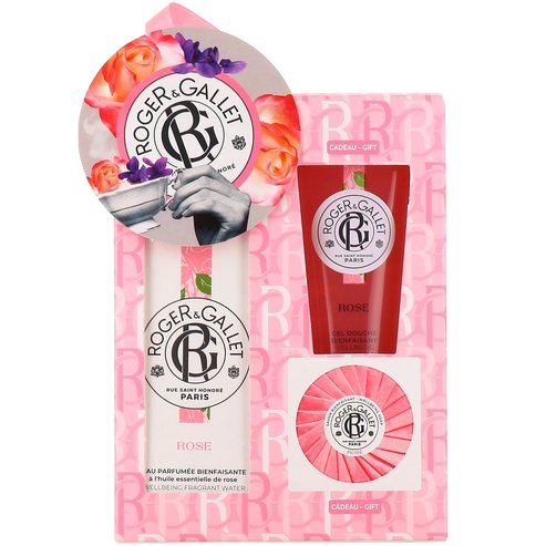 Roger & Gallet PROMO PACK Rose Fragrant Wellbeing Water Perfume 100ml & Подарък Perfumed Soap Bar 50g & Wellbeing Shower Gel 50ml
