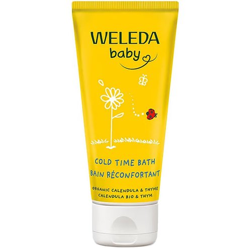 Weleda Cold Time Bio-Calendula & Thyme Bath Бебешка пяна за вана при настинка с невен & мащерка за топла грижа за усещане за благополучие & уют 75ml
