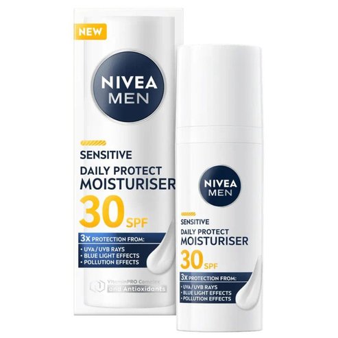 Nivea Men Sensitive Daily Protect Moisturiser Face Cream 30Spf, 50ml