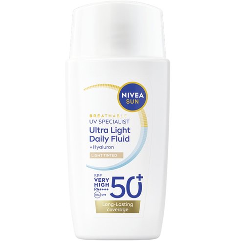 Nivea Sun Ultra Light Daily Fluid Spf50+ Tinted Тънко текстуриран слънцезащитен крем за лице с много висока защита срещу фотостареене 40ml - Light