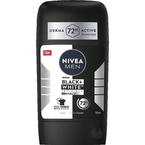 Nivea Men Black & White Invisible Deodorant Stick Original 72h Мъжки дезодорант стик, който предпазва дрехите от бели петна по черните и жълти петна по белите 50ml