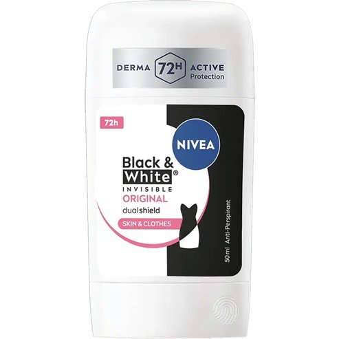 Nivea Black & White Invisible Deodorant Stick Original 72h Дамски дезодорант стик, който предпазва дрехите от бели петна по черните и жълти петна по белите 50ml