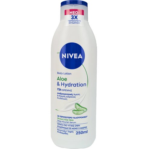 Nivea Aloe & Hydration 72h Nourish Body Lotion Хидратиращ лосион за тяло за 72-часово подхранване с натурално алое & повече хиалуронова киселина за нормална, суха кожа 250ml