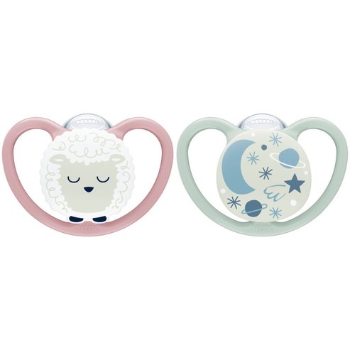 Nuk Space Night Silicone Soother 6-18m 2 бр - розово / Зелено