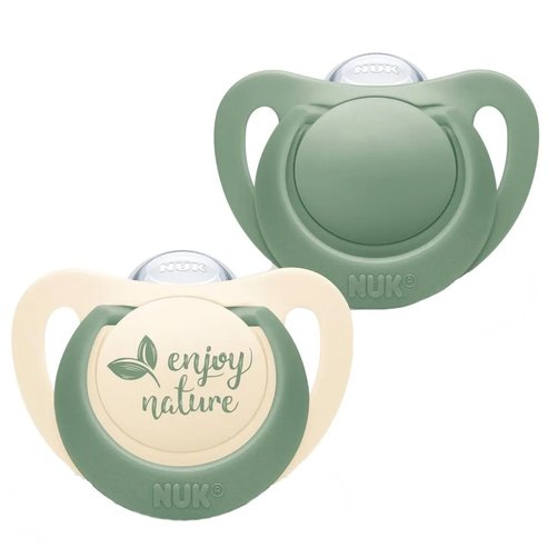 Nuk For Nature Silicone Soother 6-18m Силиконова залъгалка, подходяща за челюстта, от устойчиви материали, произхождащи от естествени суровини 2 броя - Зелено - Кремаво