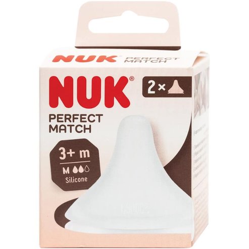 Nuk Perfect Match Medium 3m+ Silicone Teat Силиконови биберони с клапа за изпускане на въздух против колики, подходящи за бебета от 3 месеца & нагоре 2 броя