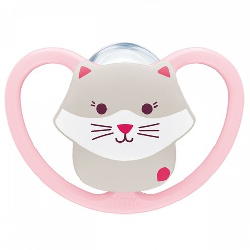 Nuk Space Silicone Soother 18-36m Розова силиконова залъгалка с дизайн, който позволява на чувствителната бебешка кожа да диша 1 брой, Код 10177226