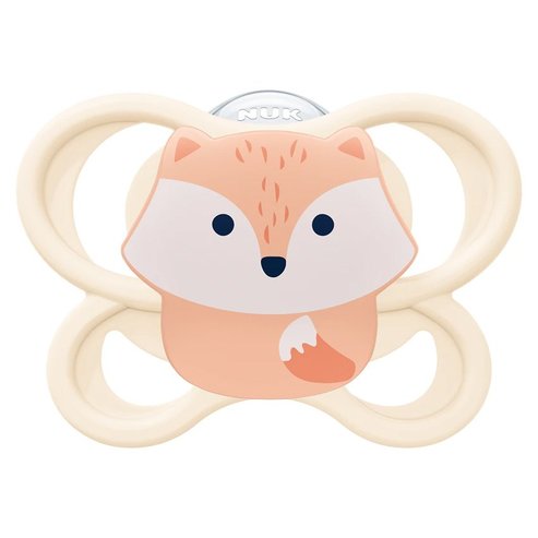 Nuk Perfect Match Air Silicone Soother 0-6m Ортодонтска силиконова залъгалка за бебета с мека смукателна част, добре вентилиран дизайн и кутия за стерилизация, 1 брой - Крем