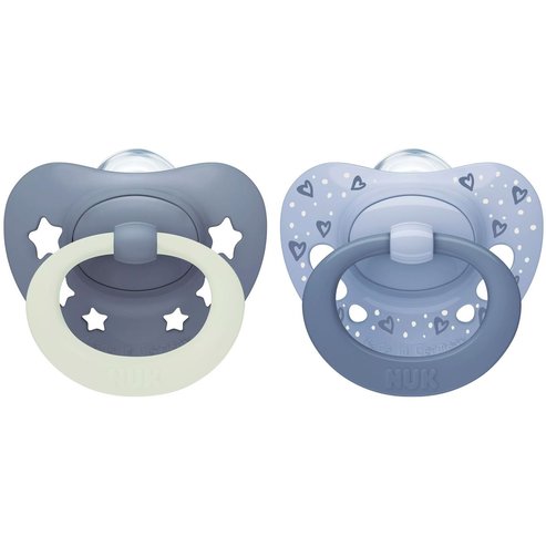 Nuk First Choice Classic Day & Night Silicone Soother 18-36m Ортодонтска силиконова залъгалка, 2 броя - синьо-сива