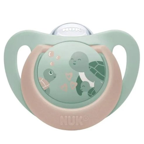 Nuk First Choice Silicone Soother 18-36m Ортодонтска силиконова залъгалка с калъф, 1 брой - Шамфъстък - Бежова
