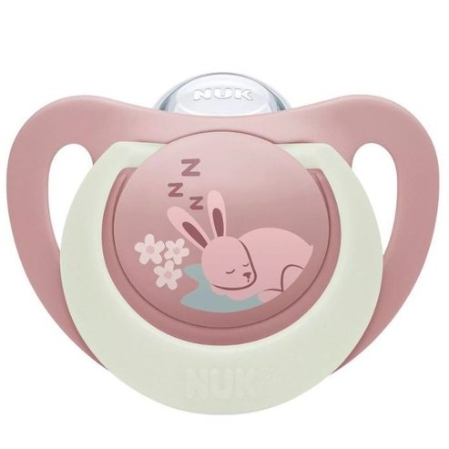 Nuk First Choice Night Silicone Soother 6-18m Изключително мека ортодонтска силиконова залъгалка, която свети в тъмното, с кутия за съхранение 1 брой - Розова