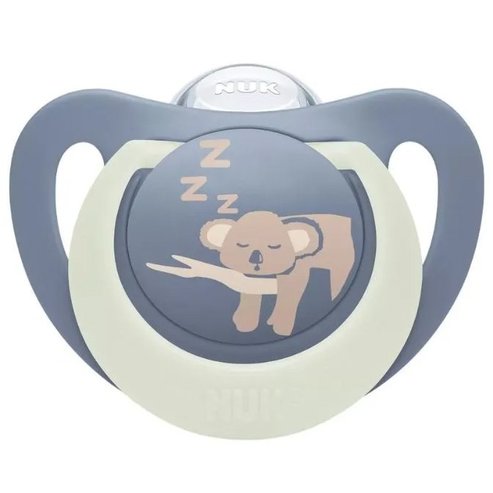 Nuk First Choice Night Silicone Soother 6-18m Изключително мека ортодонтска силиконова залъгалка, която свети в тъмното, с кутия за съхранение 1 брой - Синя