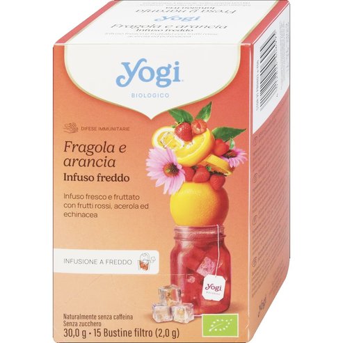 Yogi Cold Brew БИО Strawberry Orange Освежаваща биологична билкова напитка с ягода & портокал, за имунната система 30g (15 Пакетчета x 2.0g)