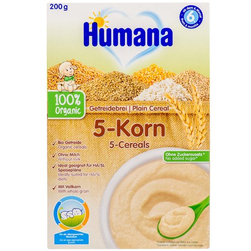 Humana Органичен крем с 5 зърнени храни без мляко след 6 месеца 200g