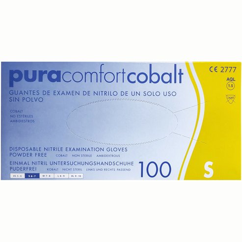 Puracomfort Blue Nitrile Examination Powder Free Disposable Gloves 100 бр - Small