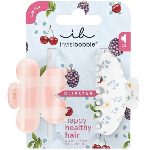 Invisibobble Limited Collection Wildflower Petals N Punch Clipstar Щипки за коса с кариран и флорален мотив за нормално задържане и стил при всички типове коса 2 броя