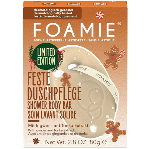 Foamie Limited Edition Gingerbread Cookie Shower Body Bar Твърд измиващ продукт за тяло с аромат на джинджифилова бисквитка, който подхранва & хидратира кожата 80g