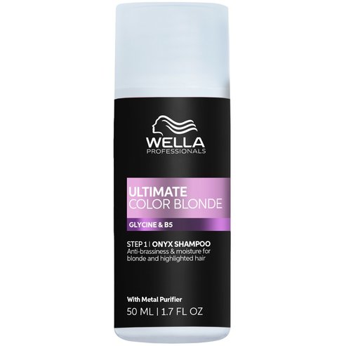 Wella Professionals Ultimate Color Blonde Step 1 Onyx Shampoo Лилав шампоан за неутрализиране на нежеланите топли руси тонове за по-студен & сияен резултат 50 ml - Travel Size