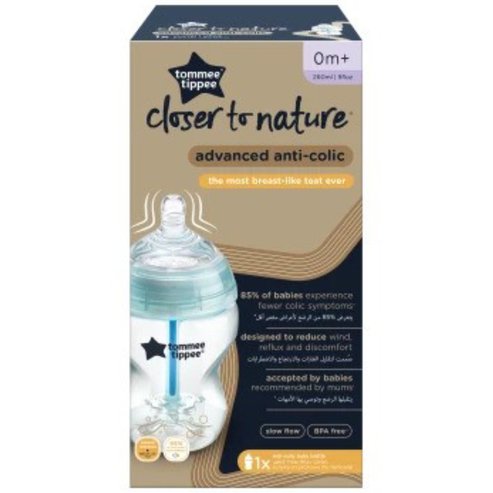 Tommee Tippee Closer To Nature Advanced Anti-Colic Baby Bottle 0m+, 260ml 1 бр