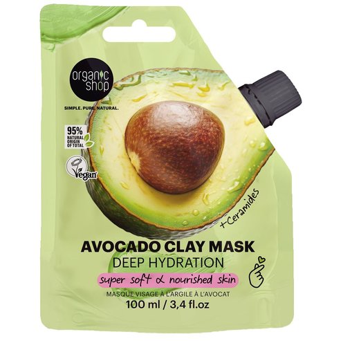 Organic Shop Deep Hydration with Ceramides Avocado Clay Mask Маска за лице с глина, авокадо & Ceramides за дълбока хидратация & подхранване 100ml