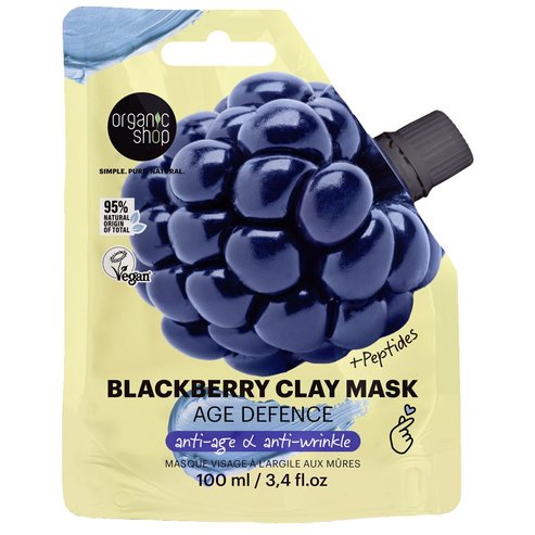 Organic Shop Age Defence with Peptides Blackberry Clay Mask Маска за лице с глина, къпина & пептиди против стареене & за стегнат вид на кожата 100ml