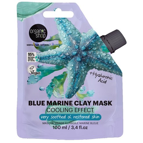 Organic Shop Cooling Effect Blue Marine with Hyaluronic Acid Clay Mask Маска за лице с морска глина & хиалуронова киселина за успокояване & хидратация 100ml