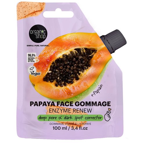 Organic Shop Enzyme Renew Papaya with Papain Face Commage Ексфолиант за лице с папая & ензими папаин за почистване на порите & нежно обновяване на кожата 100ml